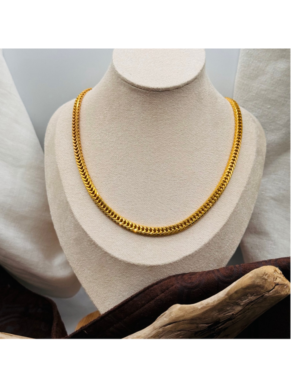 Gold Tone Wide Woven Herringbone Chevron Chain Statement Necklace